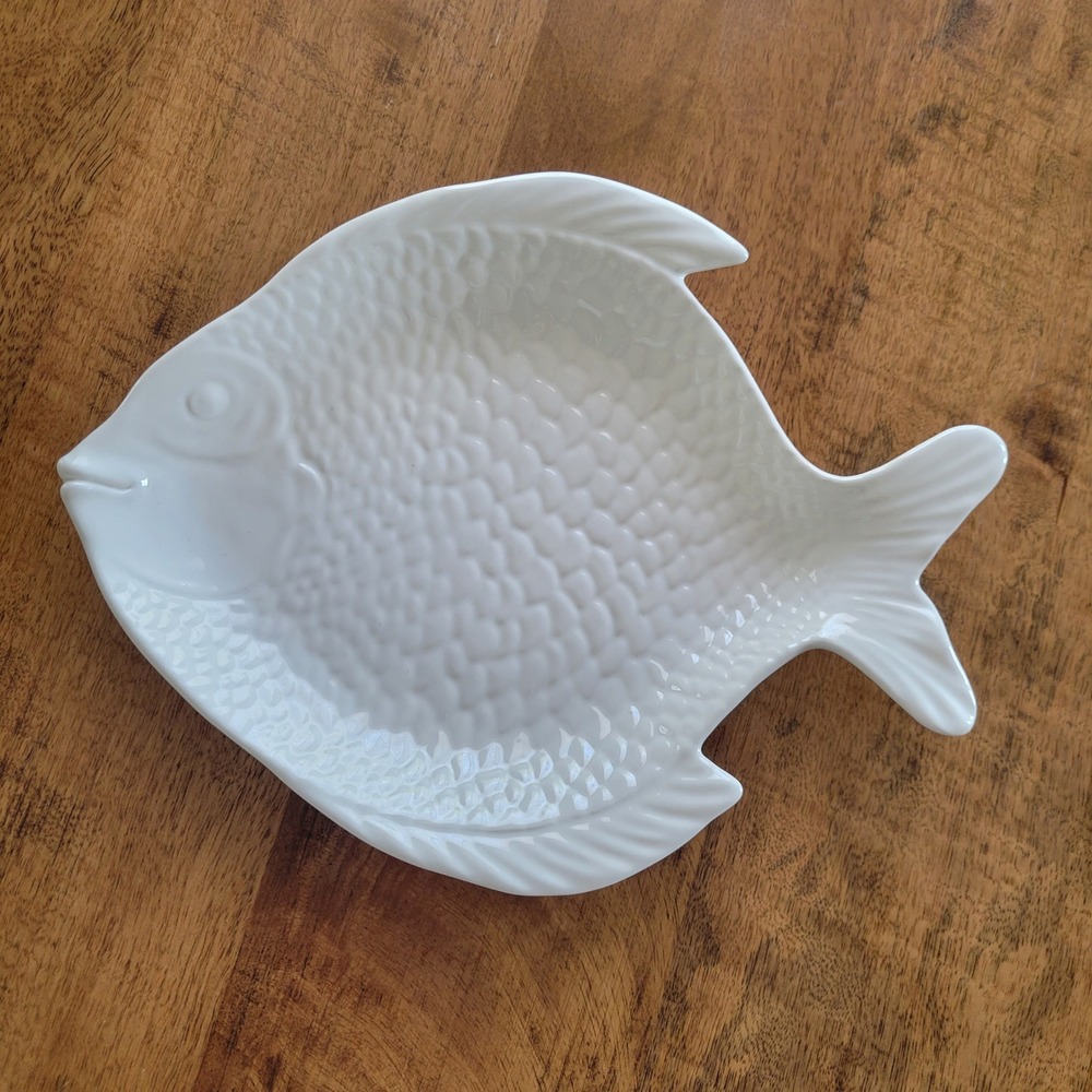 Pottery Barn Seashore Fish Plate Small White Ceramic Coastal Serving Dish